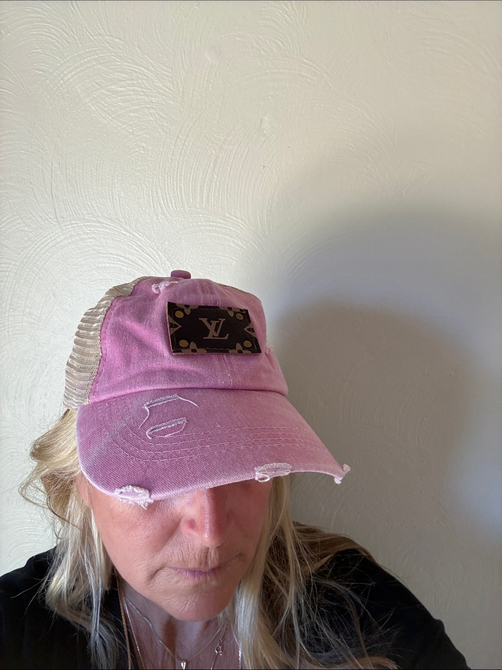 Louis Vuitton upstyled Pink Distressed Trucker Hat with Monogram Patch